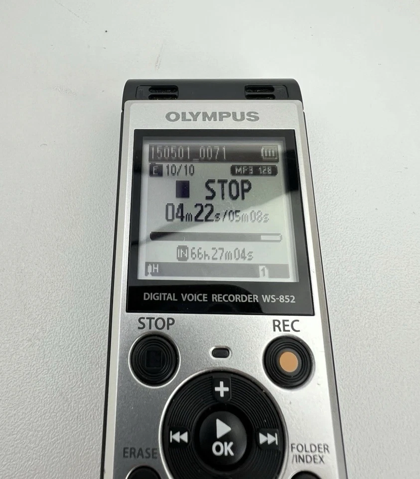 Grabadora de voz digital Olympus WS-852 plateada con ranura USB y micro SD manual de trabajo Foto 3 de 4