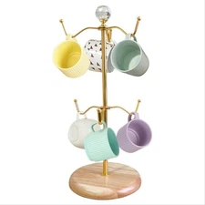 Metal Coffee Mug Tree Holder Stand Double Tier Countertop Rack with 6 Hooks