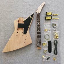 DIY Explorer Electric Guitar Kit Maple Neck bolt-on 22f GD part Black guard plat