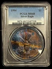 1994 MS-68 TONED ON REVERSE BETTER DATE SILVER EAGLE - PCGS GRADED