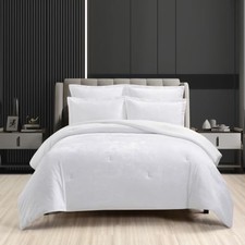 Fredsure Distressed Velvet Comforter Set, 5 Pieces Queen Bright White