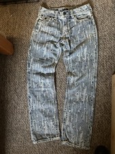 True Religion Relaxed Straight Acid Wash Distressed Denim Jeans Blue Logo