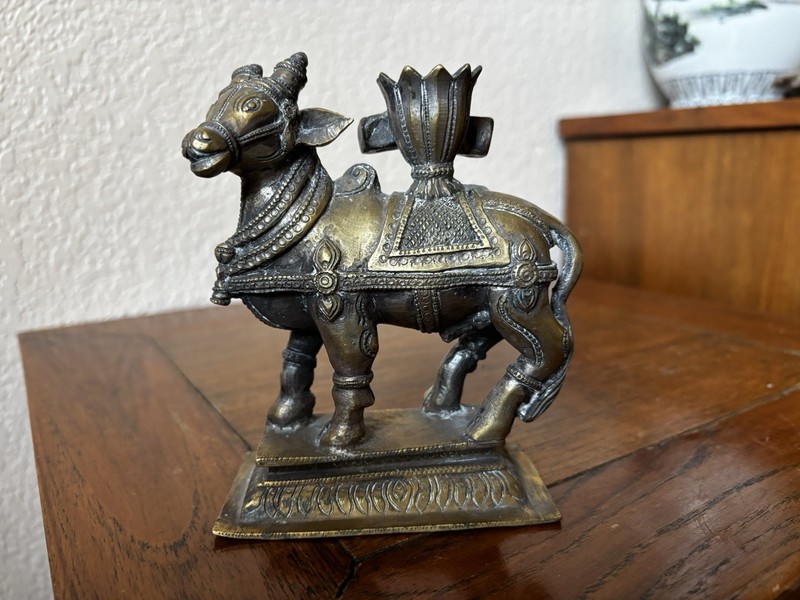 Hindu Cast Bronze Bull Vintage Nandi Ritual Lamp