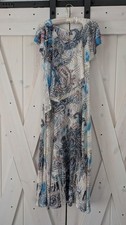 Reba L Paisley white and blue beaded long made in America dress. missing slip