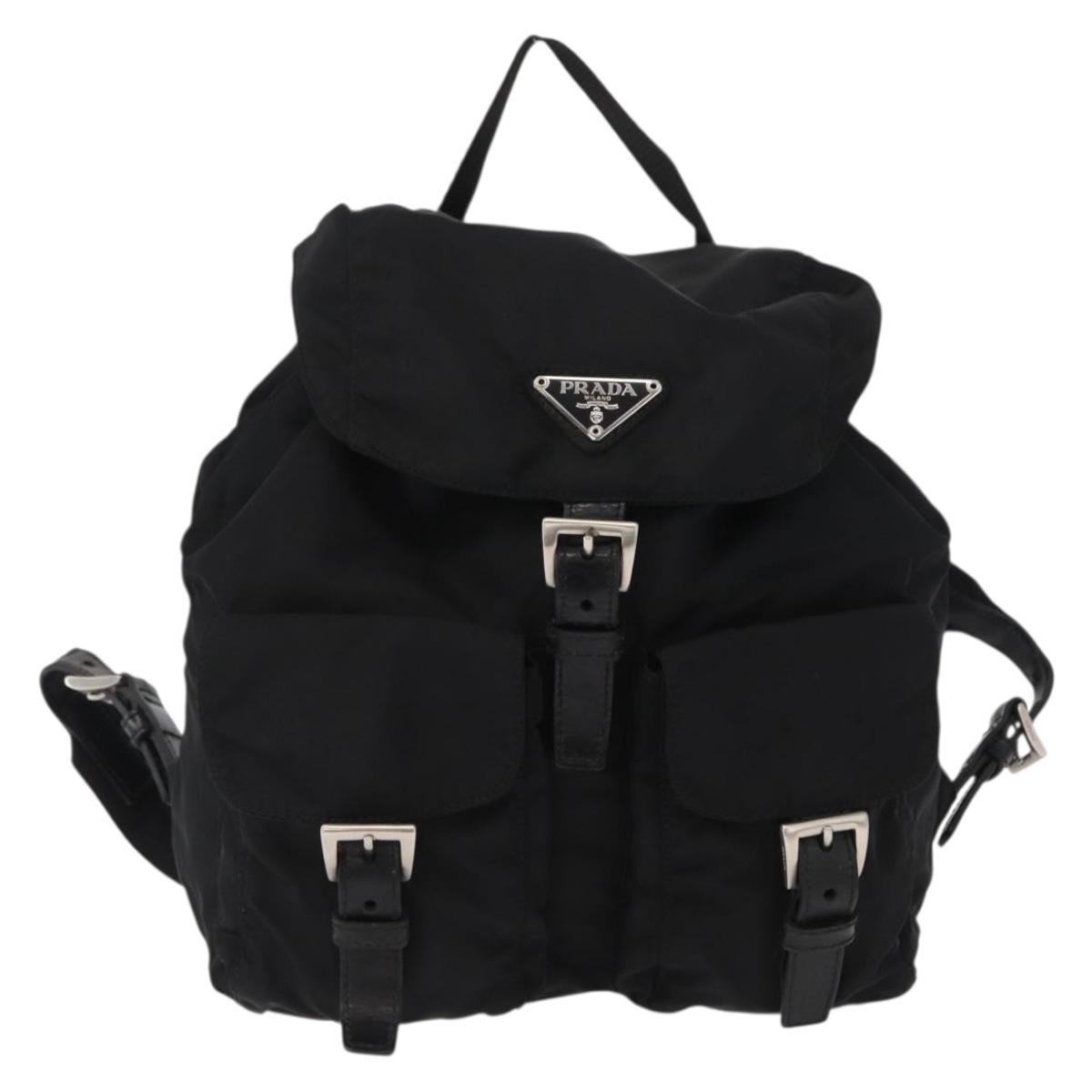 Prada Double Front Pocket Backpack Tessuto Black Nylon Backpack Bag Authentic