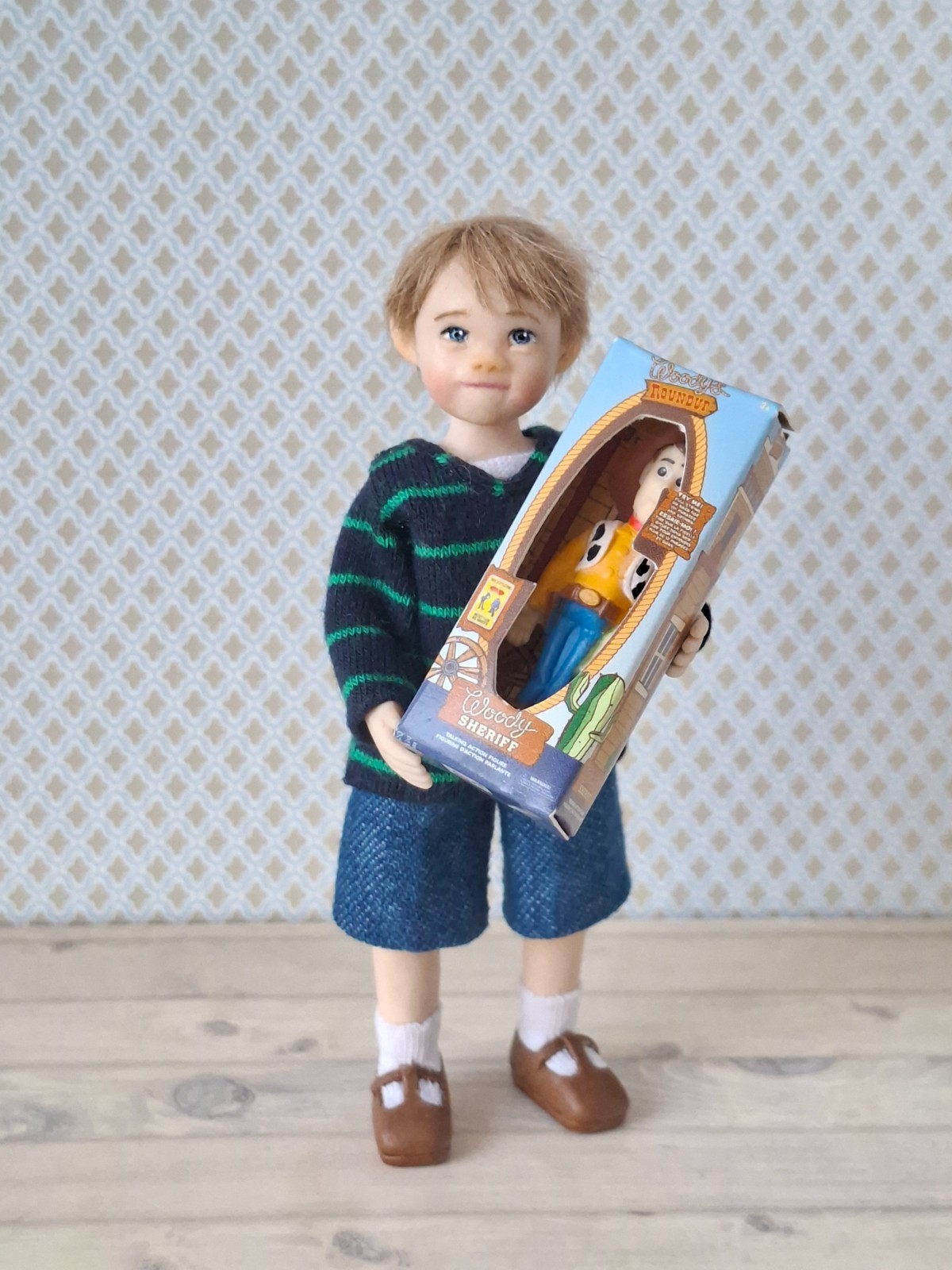 Dollhouse Miniature OOAK Boy Doll with Toy Story Woodie 1/12th by Emily Chan