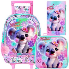 Rolling Backpack for Girls, 3PCS Kids Roller Bookbag with Lunch Bag, Wheeled ...