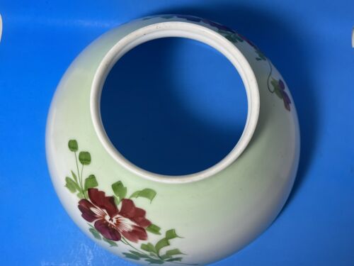 Antique Milk Glass 14" Fit Dome Floral Green Red Hanging Library Oil Lamp Shade - Picture 10 of 22