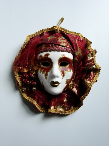 Porcelain Hand Painted Wall Mask Venetian / Mardi Gras / Carnival / Masquerade - Picture 1 of 2