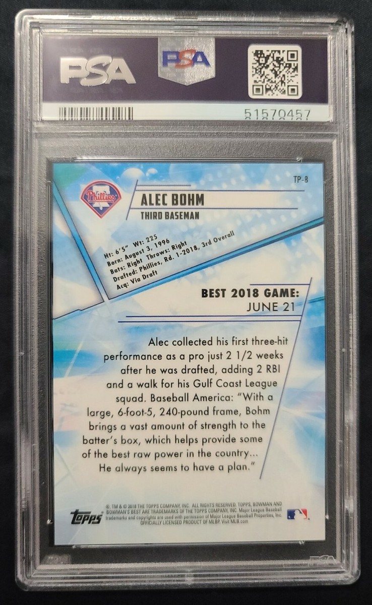 2018 Bowman's Best Alec Bohm Top Prospects Atomic Refractor PSA 10