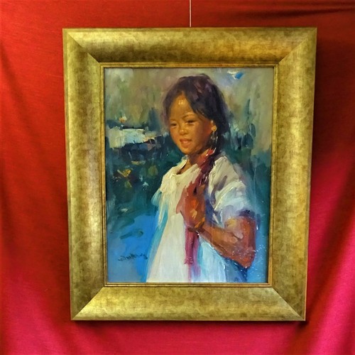 Wai Ming Chinese artist original framed signed oil painting Asian girl wall art - Picture 1 of 8