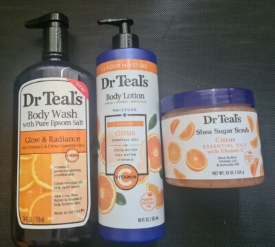 Dr. Teal's Radiant Body/LotionBody Wash/Shea Zuckerpeeling mit ätherischen Zitrusölen