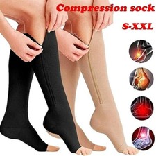 Unisex Zippered Compression Socks Open Toe 20-30mmHg with Zipper Safe Protection