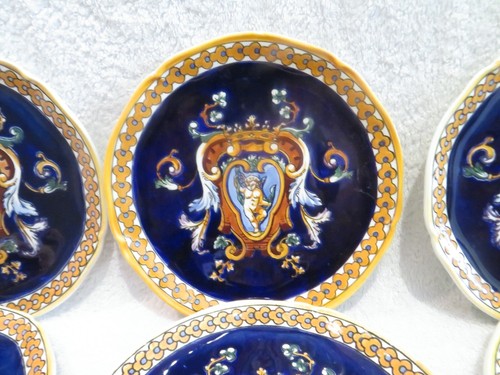 1960 1970 French faience pottery 11 dessert plate blue renaissance pattern - Picture 2 of 12