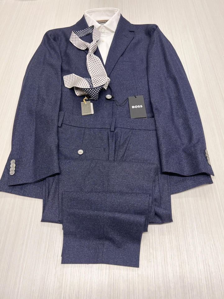 HUGO BOSS NAVY MELANGE 2B SUIT SIZE 40R  — GUABELLO 1815 ITALIAN FABRIC - Image 3 of 4