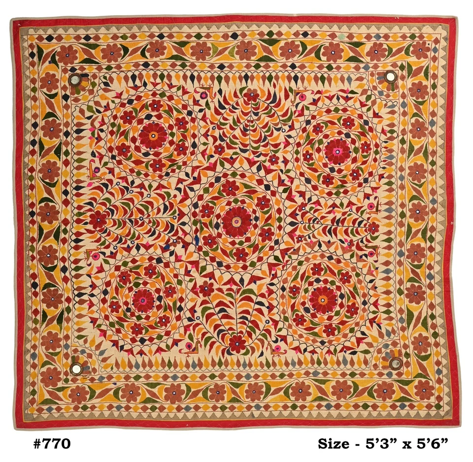 Wall Mandala Flower Embroidered, Indian Hanging Tapestry Cotton For Home Decor. - Image 3 of 4