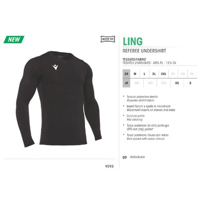 MAGLIA TERMICA SOTTOMAGLIA M/L ARBITRO CALCIO LING - MACRON Taglie da XS a  2XL | eBay