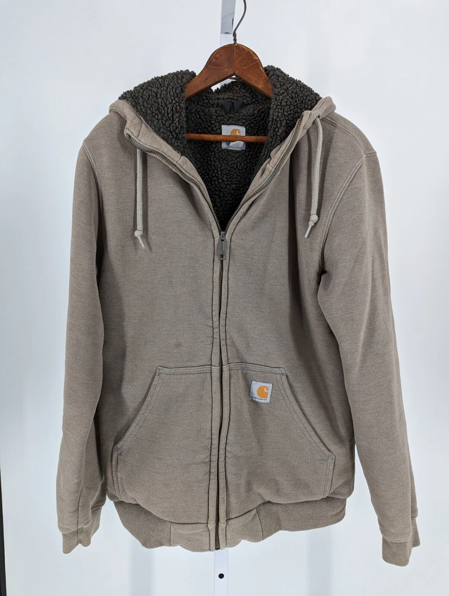 Carhartt Thrashed Beige Brown Sherpa Fuzzy Warm Lining Hoodie Full Zip  Small | eBay