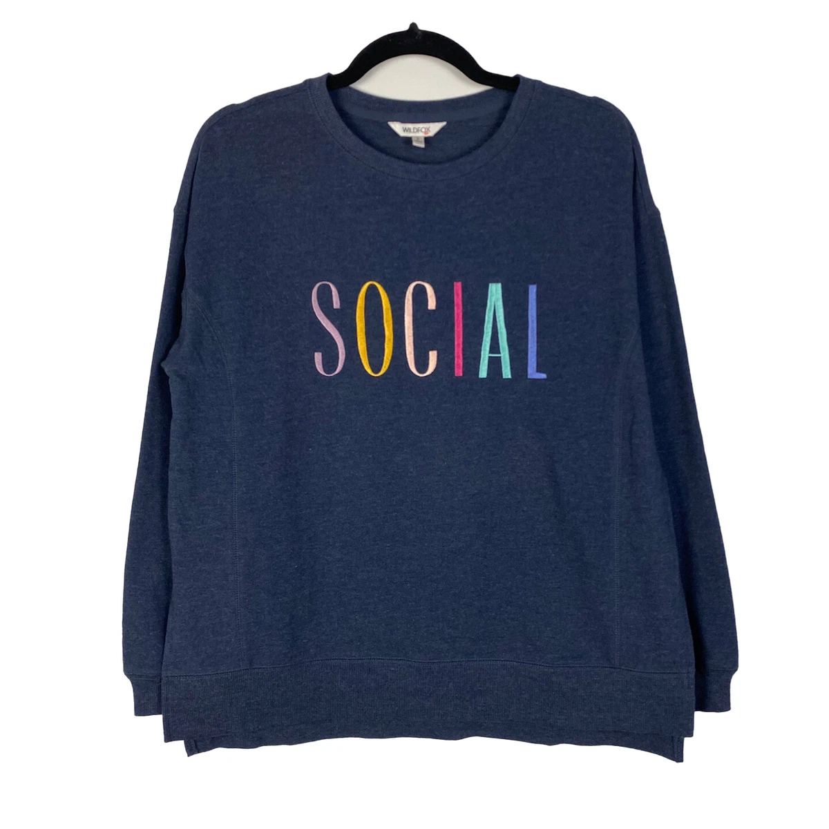 Wildfox  SOCIAL  Ladies Statement Sweatshirt Navy, MSRP $108.00 Size Small