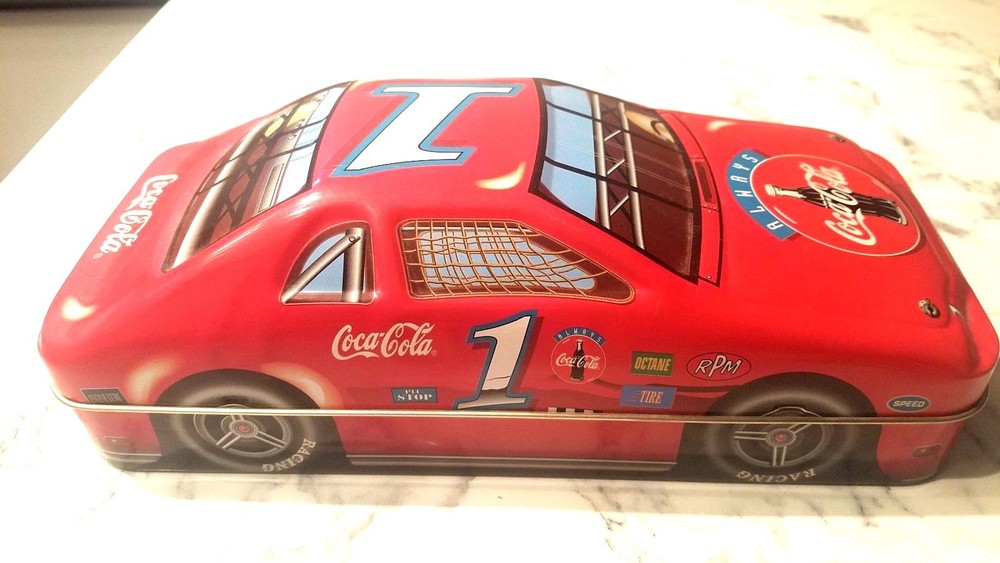 Coca Cola 1998 #1 RACE CAR colectible Metal Tin with HINGED LID