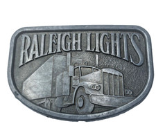Vintage 1970's Rare Raleigh Lights Metal Belt Buckle Semi Truck