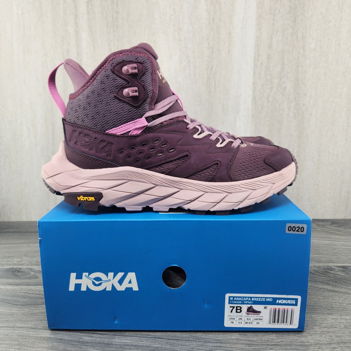 Hoka Anacapa Breeze Mid Size 7 Womens Amethyst Purple Grey Hiking