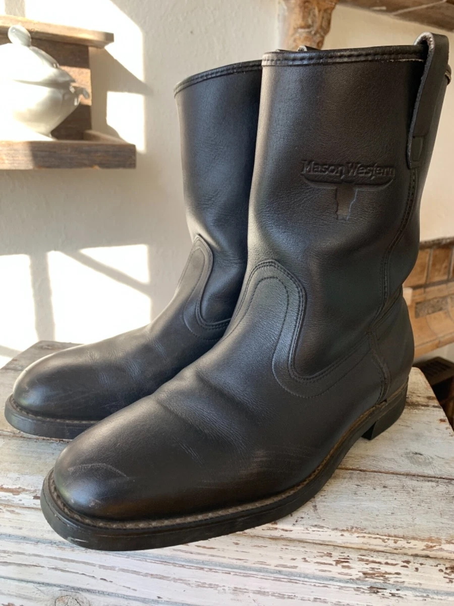 Mason Western Black Leather Cowboy Motorcycle Riding Boots Size 7.5 Women's 9 | eBay