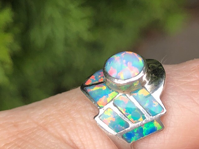Vintage David Freeland Art Deco Ladies Blue Red Fire Opal Ring 5 3/4 Silver wing image 10