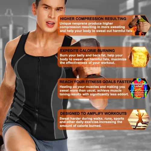 Neoprene Mens Sauna Sweat Vest Waist Trainer Gym Shirt Body Shaper Shapewear UK - Picture 6 of 37