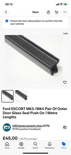 ESCORT MK3/MK4 CABRIOLET DOOR TO GLASS SEAL KIT INCLUDES PARTS IN DESCRIPTION - Picture 6 of 6