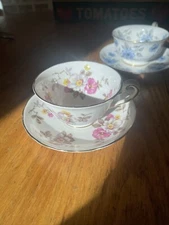 VTG Royal Chelsea Cup And Saucer Cherry Blossoms English Bone China Pink Floral