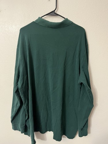 Vintage Eddie Bauer Mens Green Long Sleeve Polo Shirt Tall 3XL 100% Cotton 3XLT - Picture 2 of 5