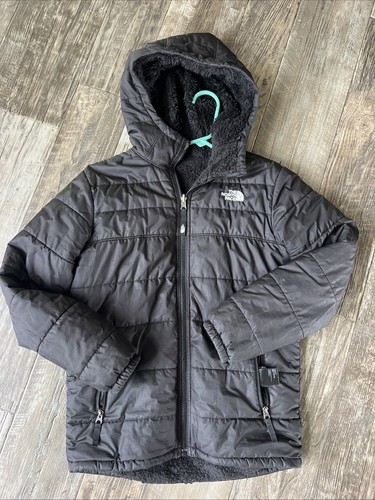 North Face Puffer Jacket Boys Large Black Reversible Sherpa 14/16 Parka Youth