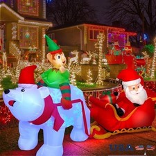 9.5FT Christmas Inflatable Santa Sleigh Polar Bear Yard Decoration W/ Lights New