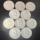 Franklin Half Dollar Lot of 10 Silver 50C Coins 1952-1963 Circulated
