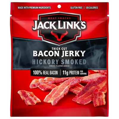 Jack Link's Bacon Jerky Hickory Smoked 2.5oz 11g Protein Keto Friendly