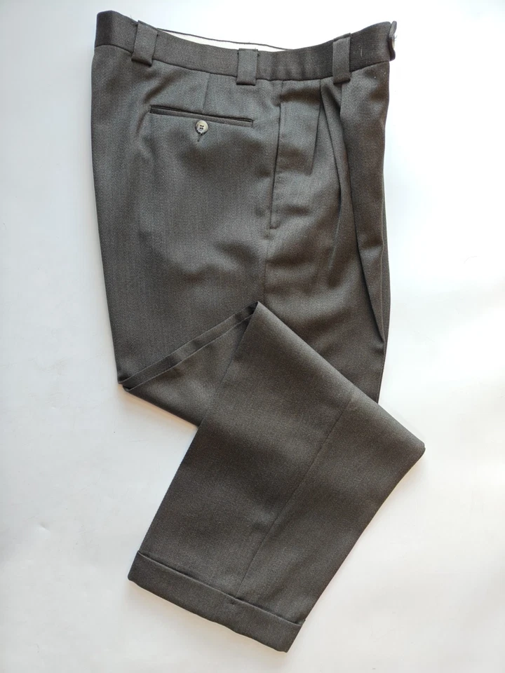 🇺🇲 Pantalones de vestir Mark Shale para hombre plisados delanteros de lana 35x30 marrón oscuro Foto 2 de 4