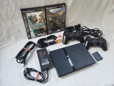 Sony PS2 Playstation 2 Slim Bundle 2 OEM Controllers All Cords + 2 Games -Tested