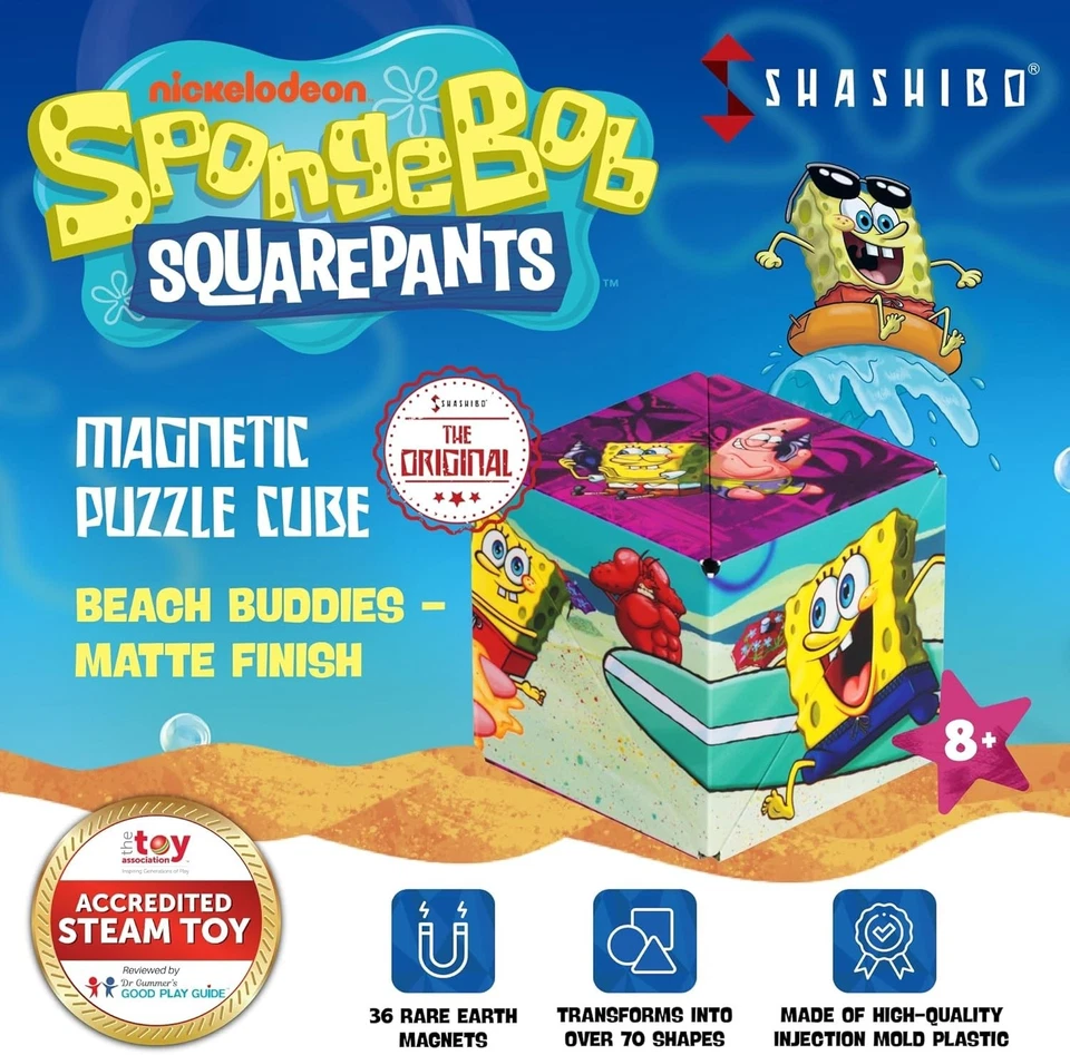 Cubo de quebra-cabeça magnético de mudança de forma de Bob Esponja brinquedo inquietação STEM para crianças e anúncios... - Imagem 4 de 4
