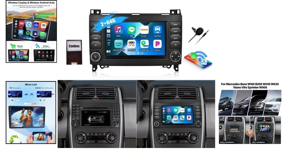 Doppel-Din Autoradio Android 13 7-Zoll Bluetooth Navigation Carplay für Mercedes - Bild 2 von 4