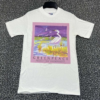 Vintage Green Peace Swan Shirt Men Small Hanes Beefy Shortsleeve New with Defect