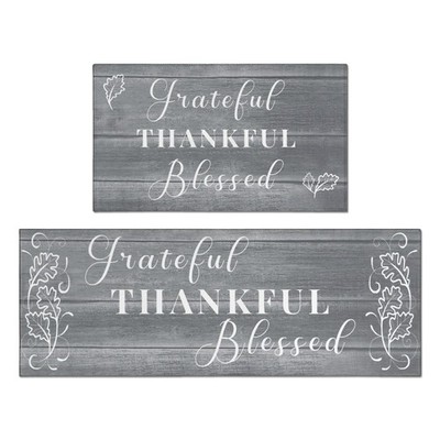 Protikol Grateful Thankful Blessed Kitchen Rugs Set of 2 Dark Grey Non-Slip Kitc