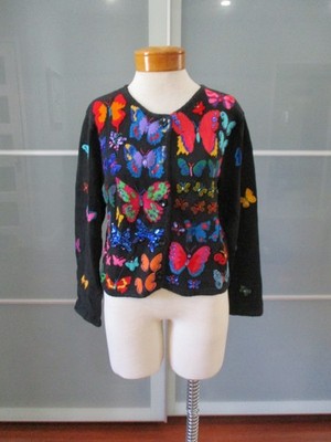 Michael Simon Petites Bead, Applique and Faux Gemstone 3/4 Sleeve Cardigan P/P