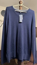 Daniel Cremieux Luxury Cashmere V Neck Pullover Sweater Mens XL, Navy Blue, $228