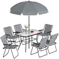 Produktbild - Gartenmöbel Set Sitzgruppe 119 x 68cm Glastisch mit 6 Klappstühlen Refurbished