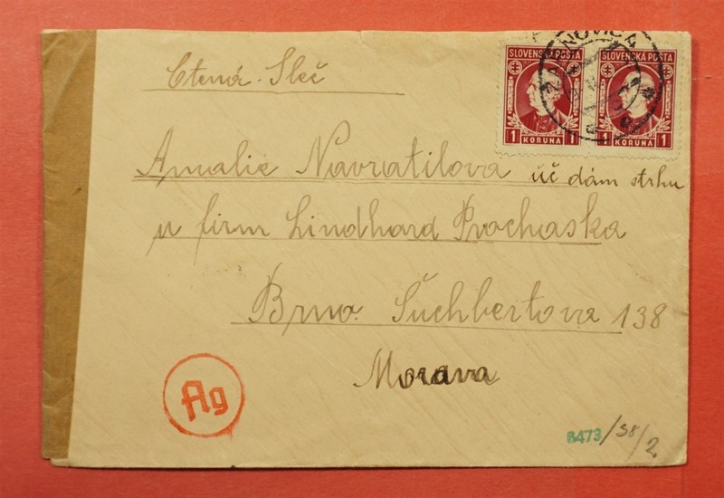 DR WHO 1940S SLOVAKIA ZARNOVICA TO BRNO WWII CENSORED 185928