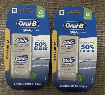 2x Oral-B Glide Pro Health Cool Mint Floss 2-pack ORIGINAL DISCONTINUED 43.7 Yds
