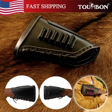 TOURBON Leather Cheek Rest Hunting Rifle Shells Holder Buttstock Cover Black US