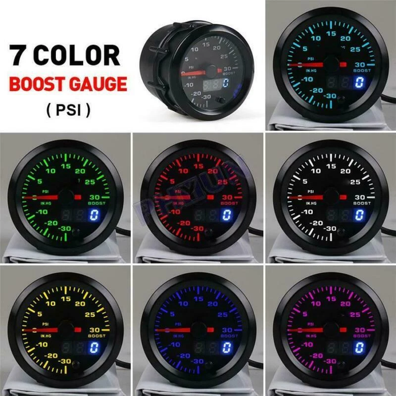 52mm Digital & Pointer 7 Colors LED 12V Car Turbo Boost Meter Psi Pressure Gauge - Image 3 of 4