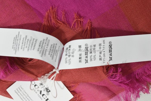 NWT! Coach F54253 Lightweight Woven Windowpane Challis Scarf in Plum. 44" x 44" - Picture 5 of 12